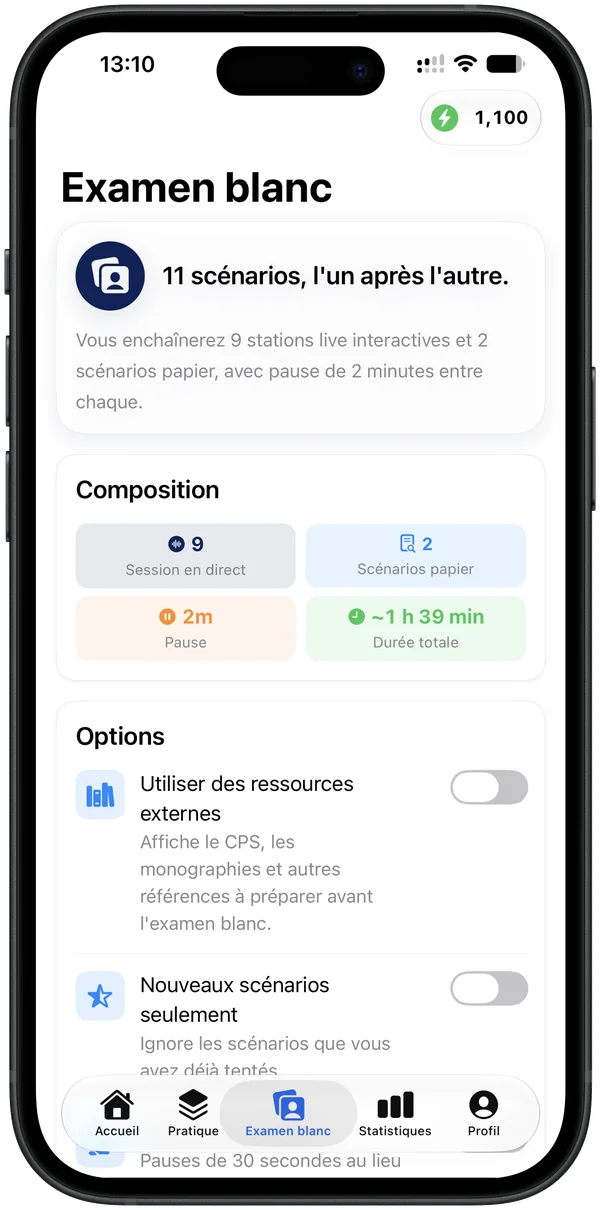 Configuration de l'examen blanc OSCE
