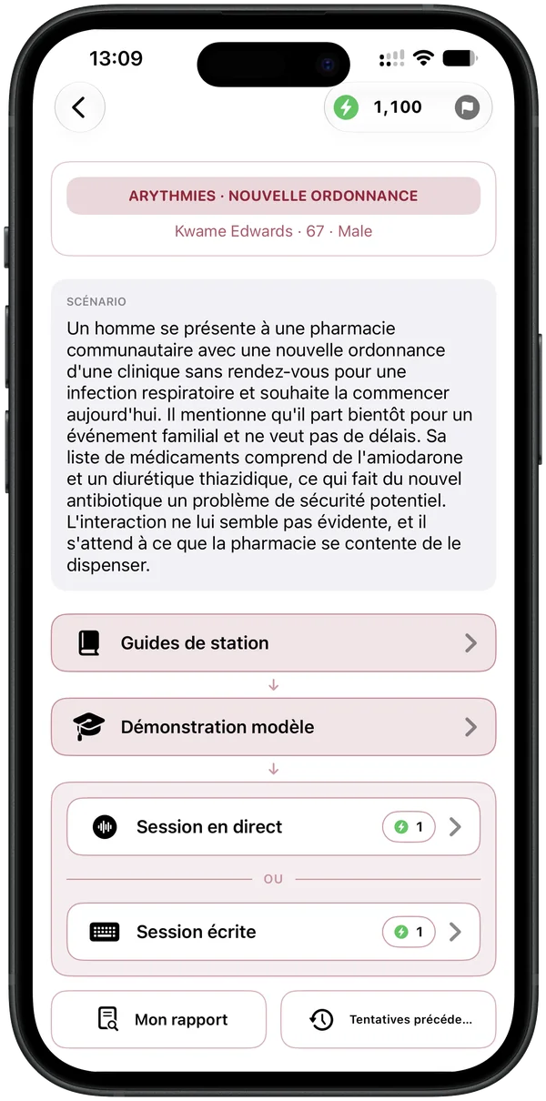 Écran des options de station OSCE